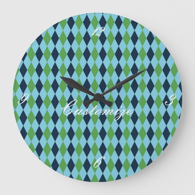 Rockabilly diamant plaid Thunder_Cove Stor Klocka (Framsida)