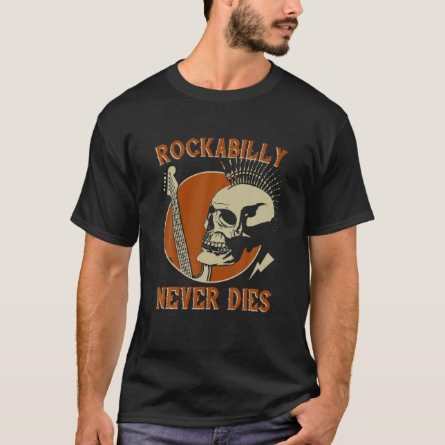 Rockabilly dör aldrig 50s Skull Musican T Shirt (Framsida)
