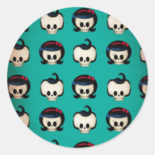 Rockabilly Döskallar Mönster Runt Klistermärke