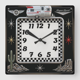 Rockabilly Fyrkantig Klocka
