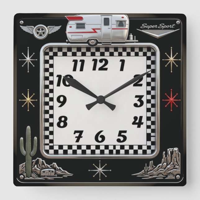 Rockabilly Fyrkantig Klocka (Framsida)