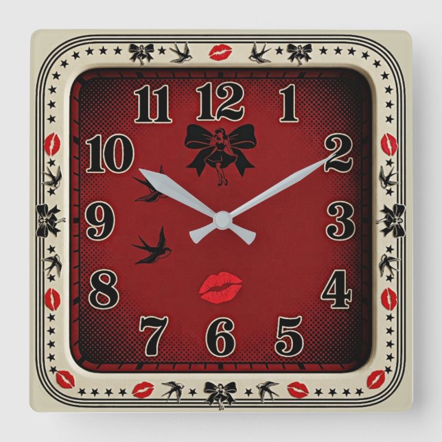 Rockabilly Fyrkantig Klocka (Framsida)