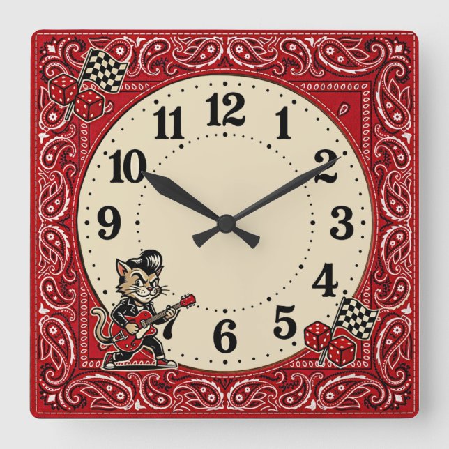 Rockabilly Fyrkantig Klocka (Framsida)