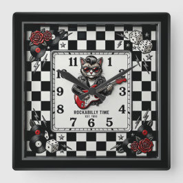 Rockabilly Fyrkantig Klocka
