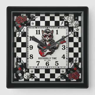 Rockabilly Fyrkantig Klocka