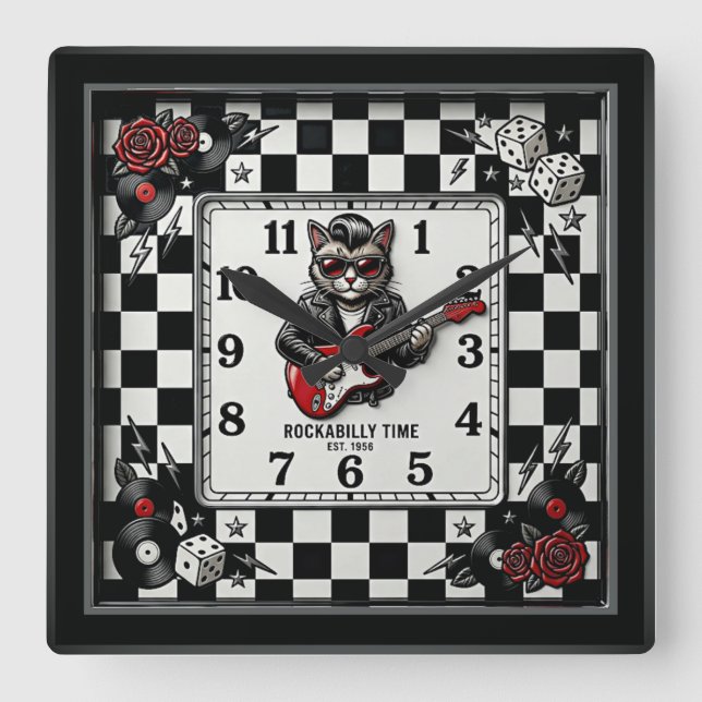 Rockabilly Fyrkantig Klocka (Framsida)