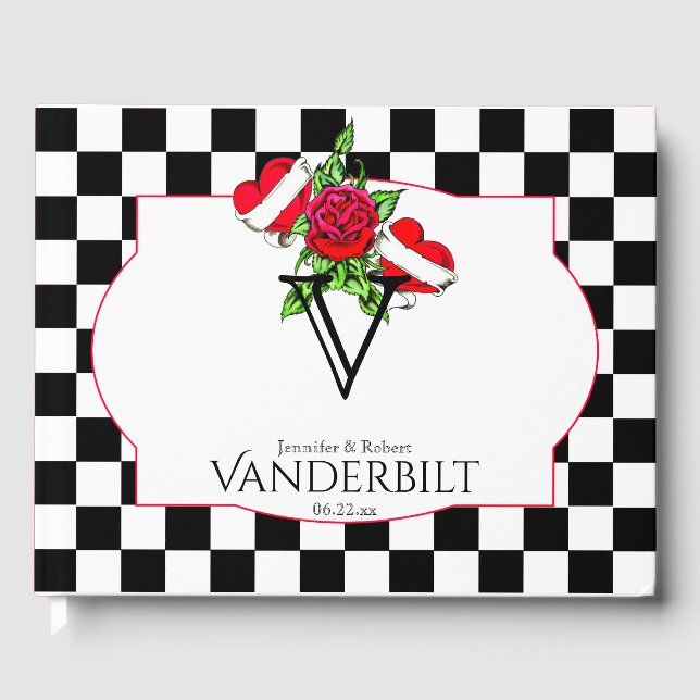 Rockabilly Hearts Ro Bröllop Guest Bok (Framsida)