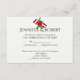 Rockabilly-hjärta och ros bröllopssvarskort OSA kort