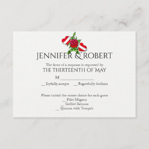 Rockabilly-hjärta och ros bröllopssvarskort OSA kort