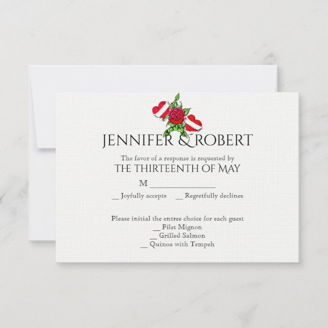 Rockabilly-hjärta och ros bröllopssvarskort OSA kort (Framsida)