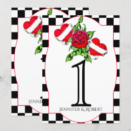 Rockabilly Hjärtan Rosa Bordskort Nummer