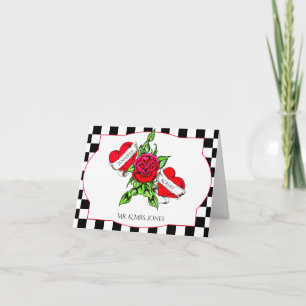 Rockabilly hjärtor och rosa brölloptack tack kort