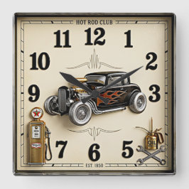 Rockabilly hot rod fyrkantig klocka
