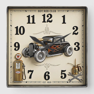 Rockabilly hot rod fyrkantig klocka