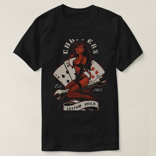 Rockabilly Pinup Djävulen Girl T Shirt (Design framsida)
