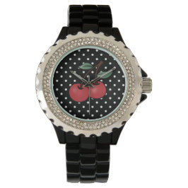 ROCKABILLY POKE DOTS CHERRY WRIST WATCH ARMBANDSUR