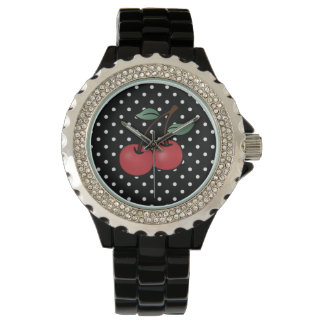 ROCKABILLY POKE DOTS CHERRY WRIST WATCH ARMBANDSUR
