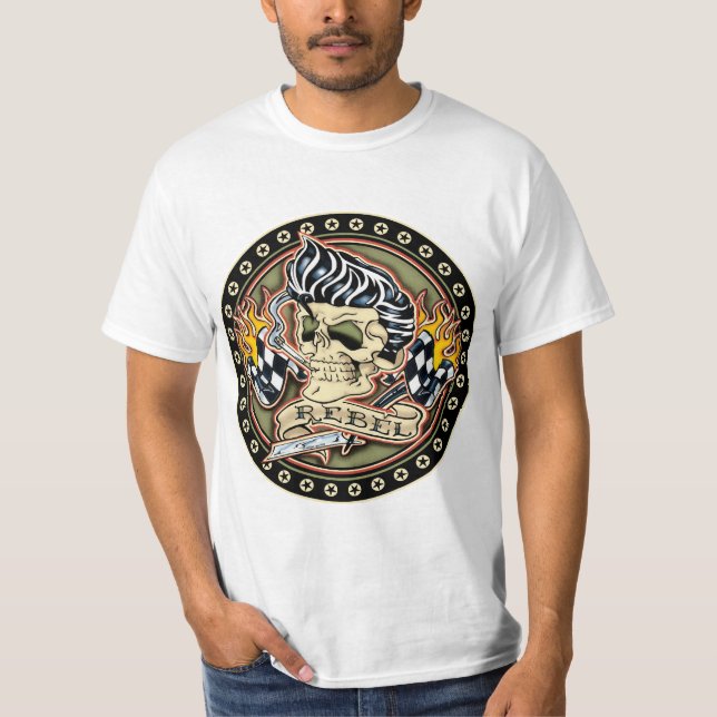 Rockabilly rebellisk skjorta tee shirt (Framsida)