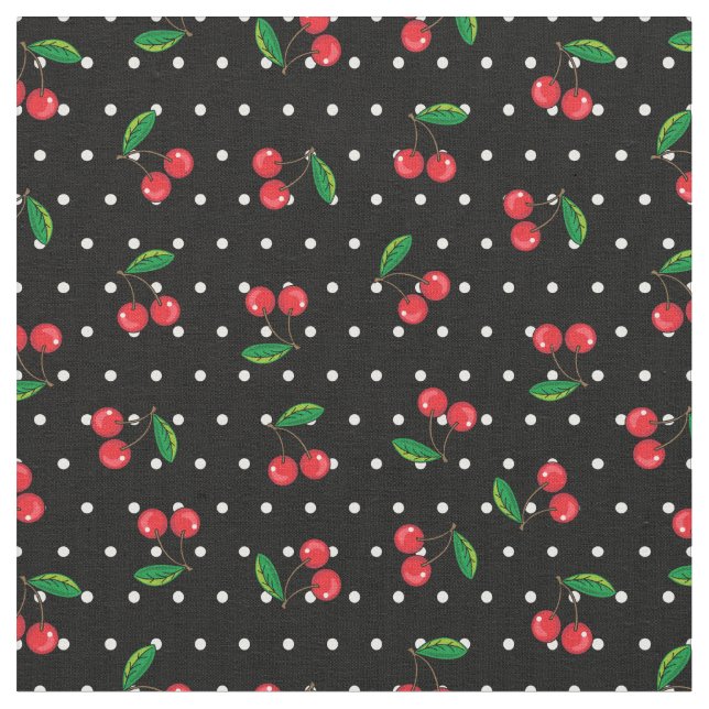 Rockabilly Red Cherries och Polka dots 50-talet Mö Tyg (Närbild)