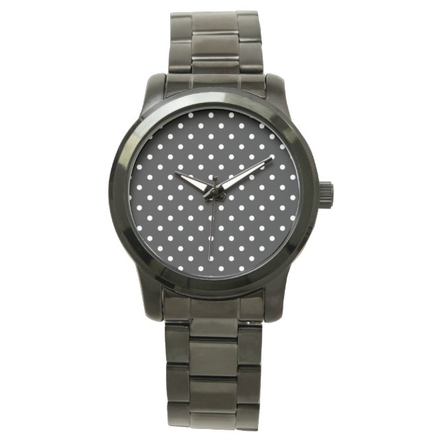 ROCKABILLY RETRO BLACK WHITE POKE DOTS WRIST WATCH ARMBANDSUR (Framsida)