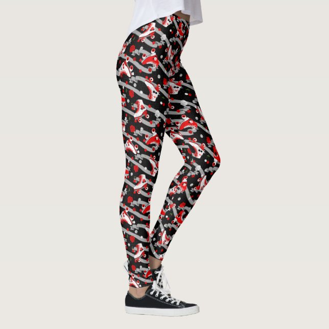 Rockabilly Retro Roller Skal Mönster Leggings (Höger)