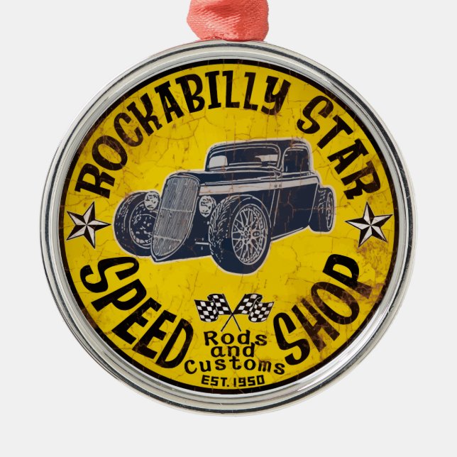 Rockabilly ritt julgransprydnad metall (Framsidan)