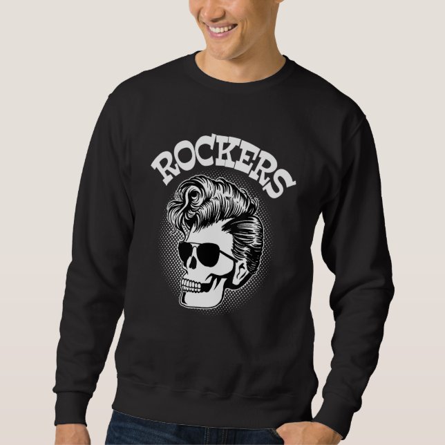 Rockabilly Skull Clothing Psychobilly Sten och Rol Lång Ärmad Tröja (Framsida)