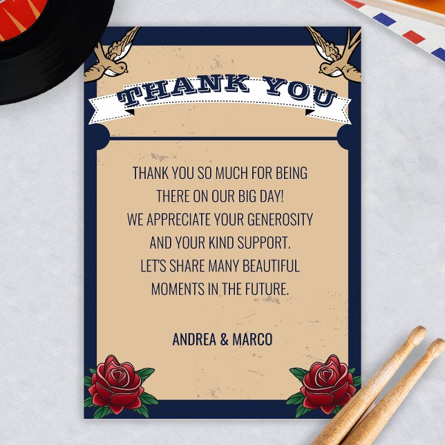Rockabilly Tattoo Gothic Bröllop Tack Kort (Rockabilly Thank You)