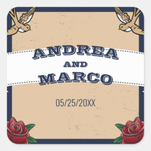 Rockabilly Tattoo Gothic Destination Wedding Fyrkantigt Klistermärke