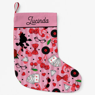 Rockabilly Thned Rosa Retro 50s Patterned Liten Julstrumpa