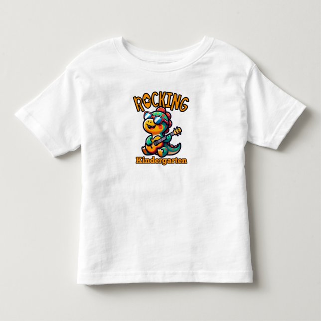 Rockande förskole-dinosaurie med gitarr  t shirt (Framsida)