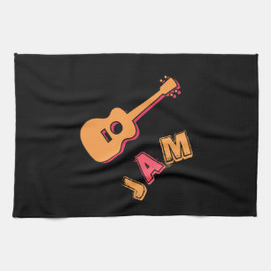 Rockande gitarr, musik jam-stil, orange & röd kons kökshandduk