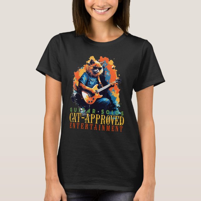 Rockande katt med gitarr för riff och jam-elskare t shirt (Framsida)