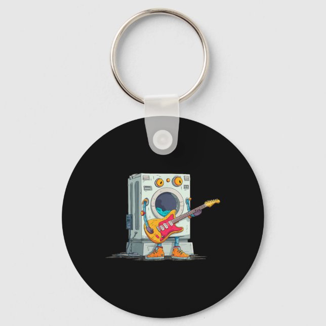Rockande tvättmaskin Utseende med gitarr kostym Nyckelring (Framsida)