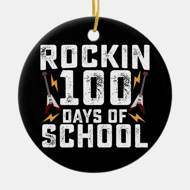Rockar 100 Skoldagar Rockgitarr Vintage Julgransprydnad Keramik (Framsidan)