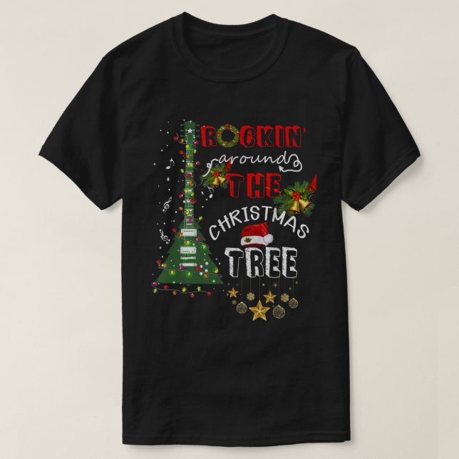 Rockar runt julgitarrträdet Santa mössa T Shirt (Design framsida)