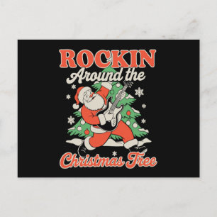 Rockar Runt Julgranen Santa Rockmusik Helg Vykort