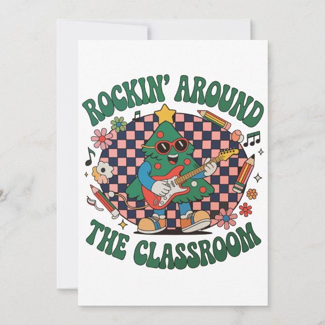 Rockar runt klassrummet jul lärare julkort (Framsida)
