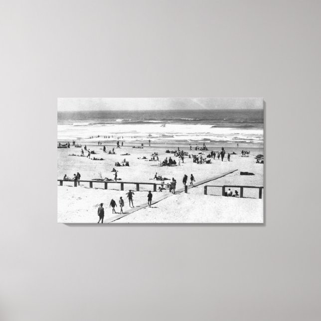 Rockaway, Oregon Beach Scene och Swimmers Canvastryck (Framsida)