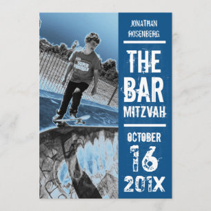 RockbandpubMitzvah inbjudan i blått