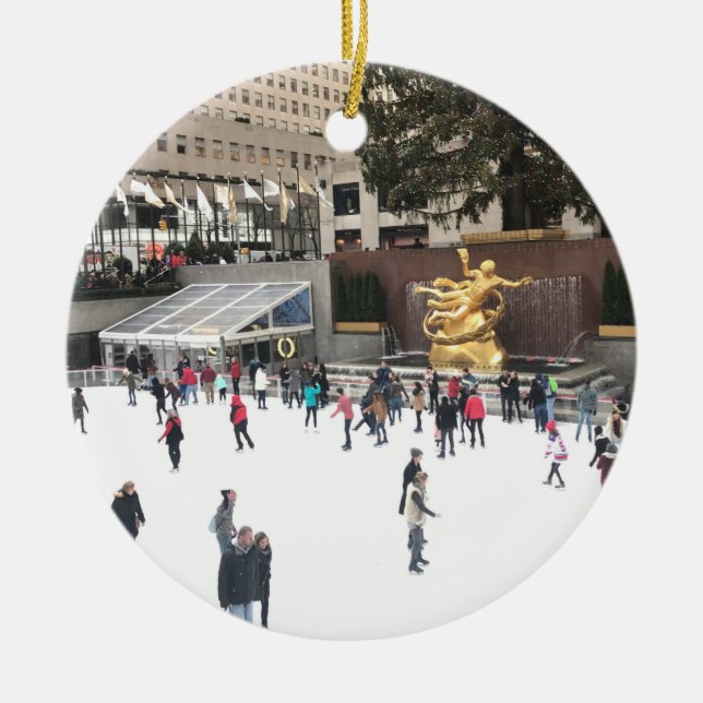 Rockefeller Center Ice Skating Rink NYC-foto Julgransprydnad Keramik (Framsidan)