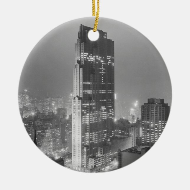 Rockefeller centrerar och RCA som bygger New York Julgransprydnad Keramik (Framsidan)