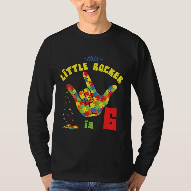 Rocker Age 6 Born Birth Puzzle Autism Awareness T Shirt (Framsida)