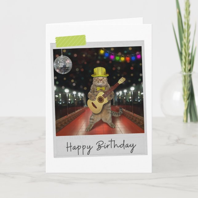 Rocker Cat Funny Birthday Card Kort (Framsida)