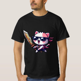 Rocker Cat med svart glas och svärd i Stil T Shirt