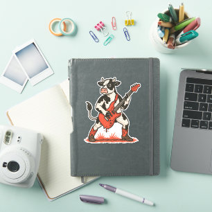 Rocker Cow PNG, Cow Spela Guitar Klistermärken