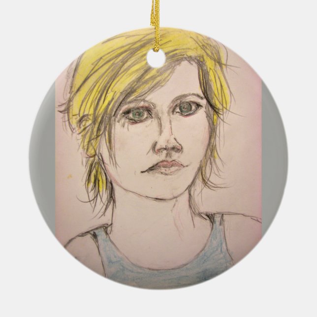 Rocker Girl med Tattoo Julgransprydnad Keramik (Baksidan)