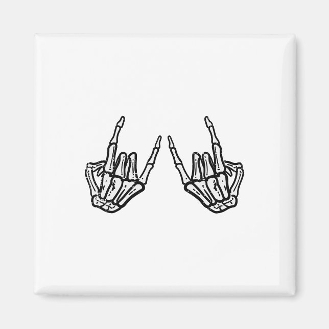 Rocker Hand Sign Sten Skeleton Retro Halloween Man Magnet (Framsidan)