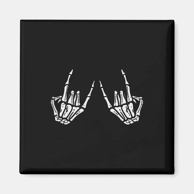 Rocker Hand Sign Sten Skeleton Retro Halloween Man Magnet (Framsidan)