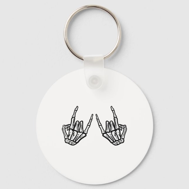 Rocker Hand Sign Sten Skeleton Retro Halloween Man Nyckelring (Framsida)